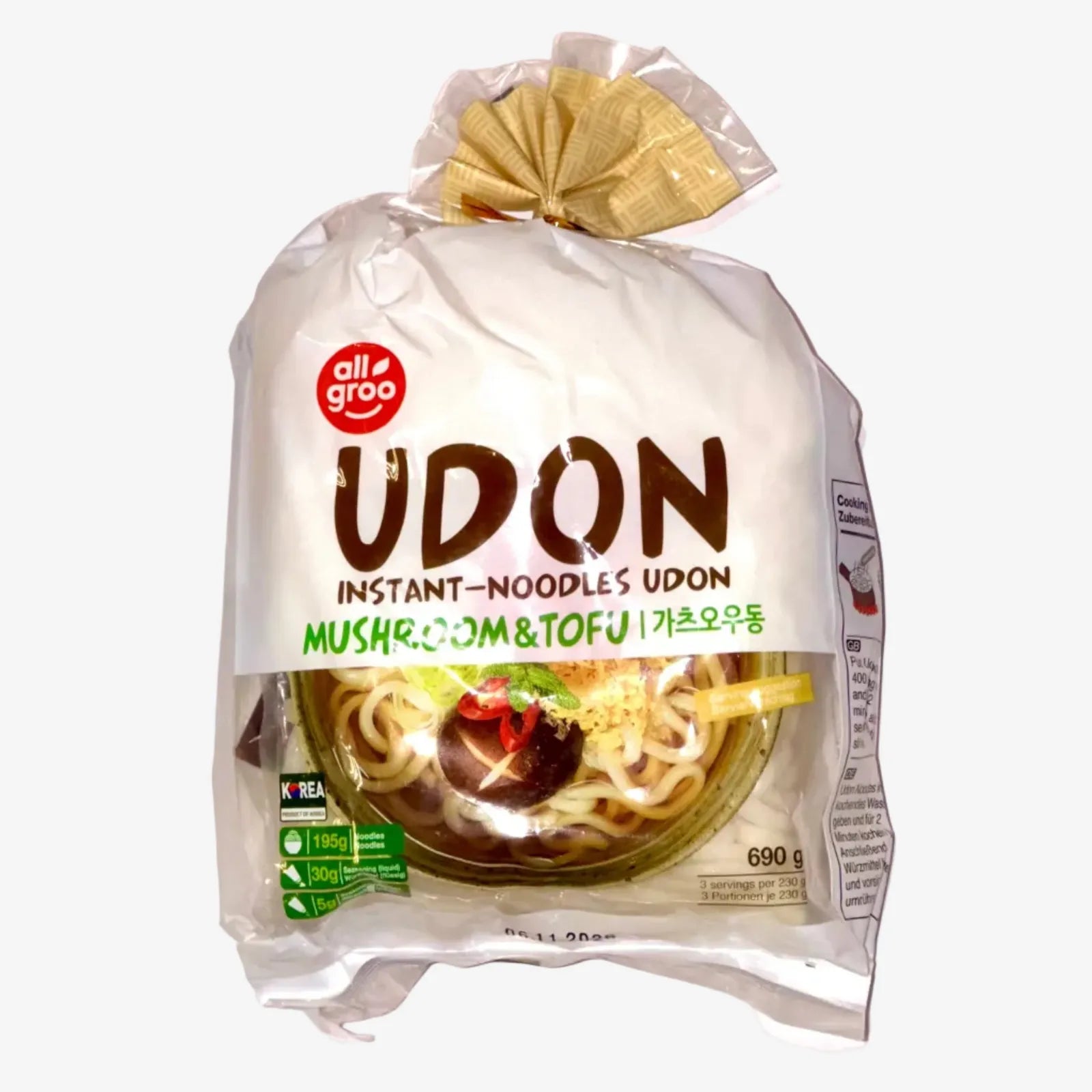 Udon Mushroom & Tofu  - Instant Noodle - 3 Portionen (3x230g) | Allgroo